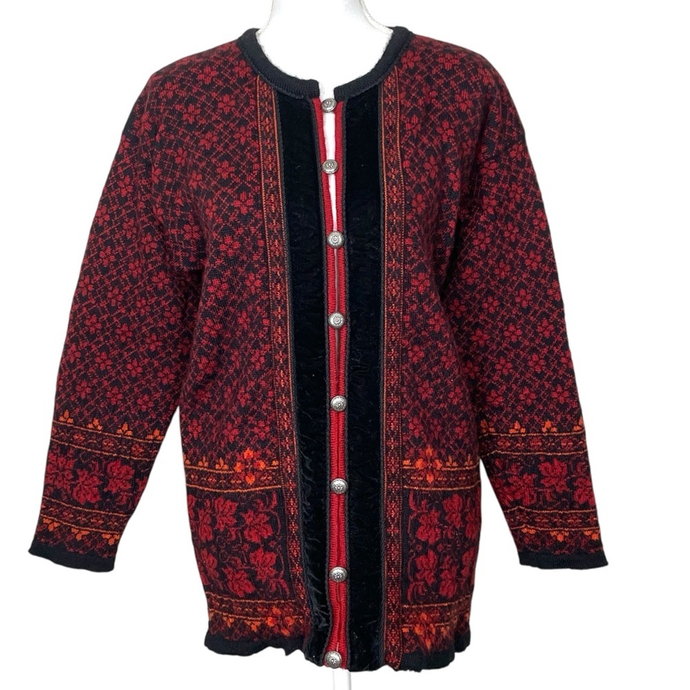 Vintage Dale of Norway Red Nordic Wool Cardigan Medium - Picture 7 of 11
